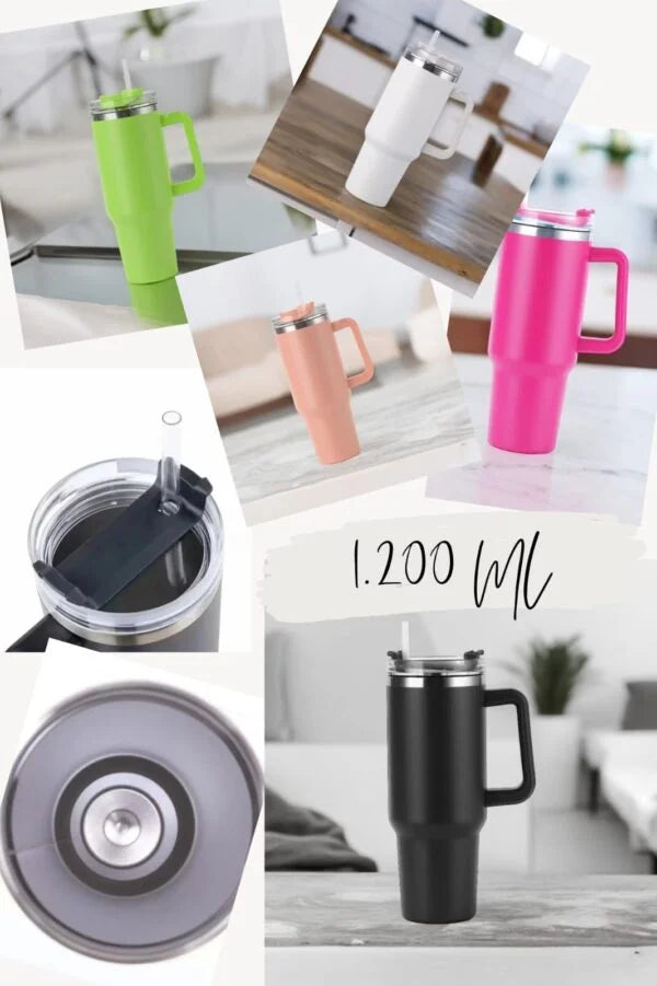 Vaso termico con tapa y agarre 1200ml Colores