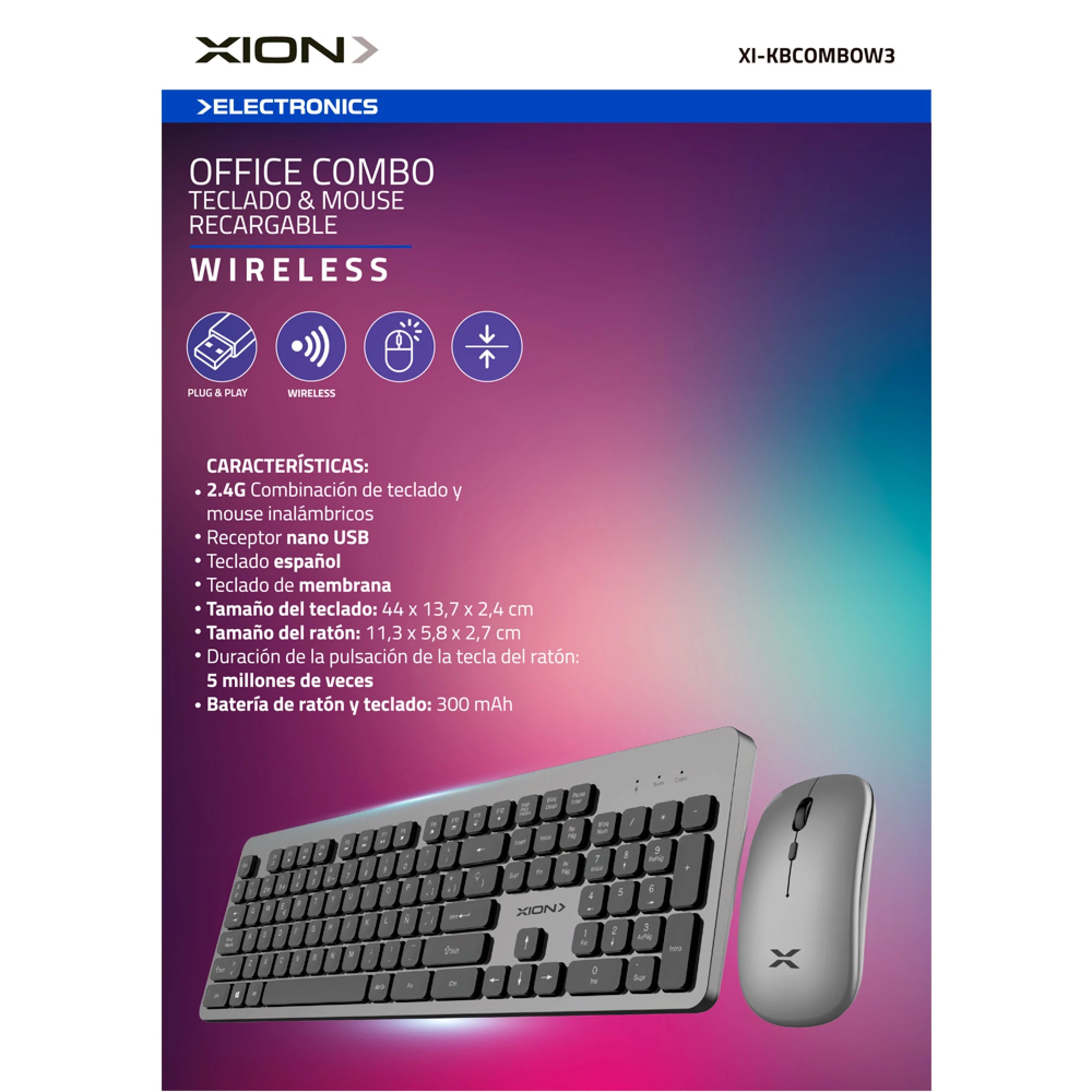Combo teclado y mouse inal recargable XI-KBCOMBOW3